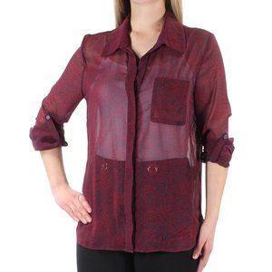 Tommy Hilfiger Roll Tab Sleeve Sheer Blouse